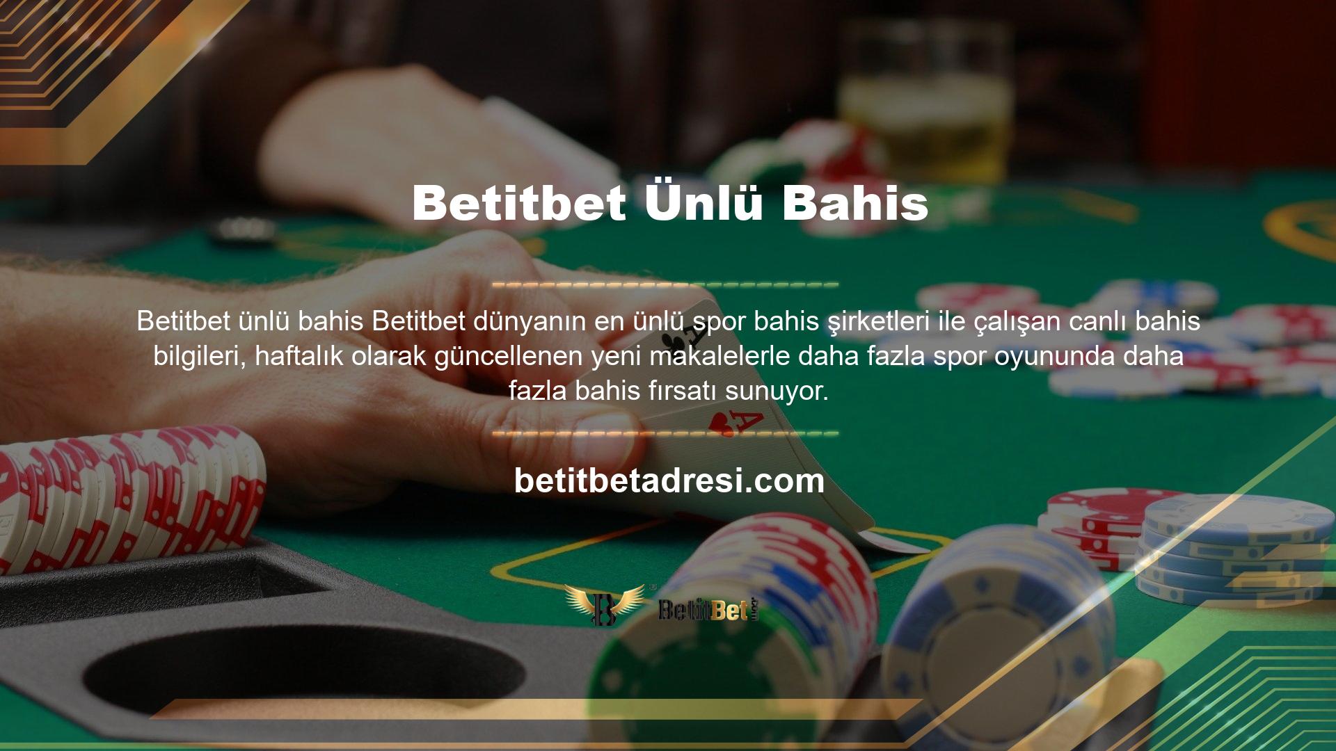 Betitbet spor bahis alanında futbol, basketbol, tenis ve voleybol, beyzbol, hokey, masa tenisi, futbol, plaj futbolu, rugbi ve satranç gibi seçim yapabileceğiniz birçok spora sahiptir